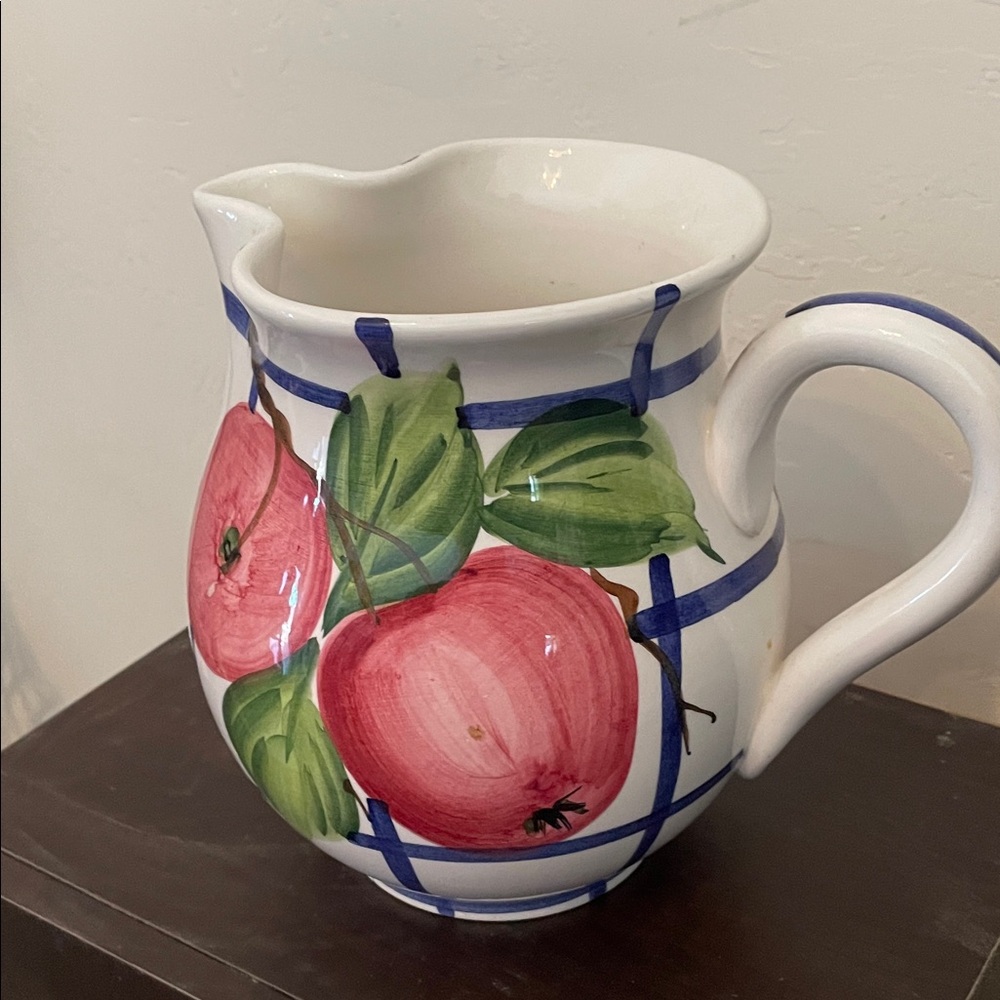 Handcrafted Ceramic Pitcher with Pink Apple Design